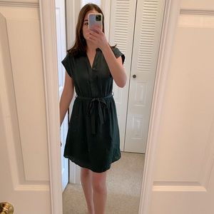 Dark Green Monteau Tie Flare Dress